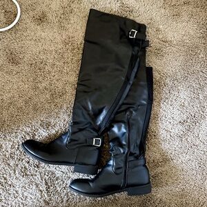 Black faux leather boots